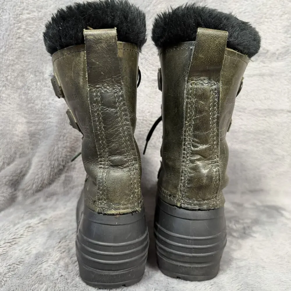 Sorel Badger Winter Boots Womens 7 Olive Leather Waterproof Snow Boots Canada